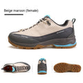 Men's low-top mountain climbing hiking boots in black with lace-up front and non-slip rubber sole.