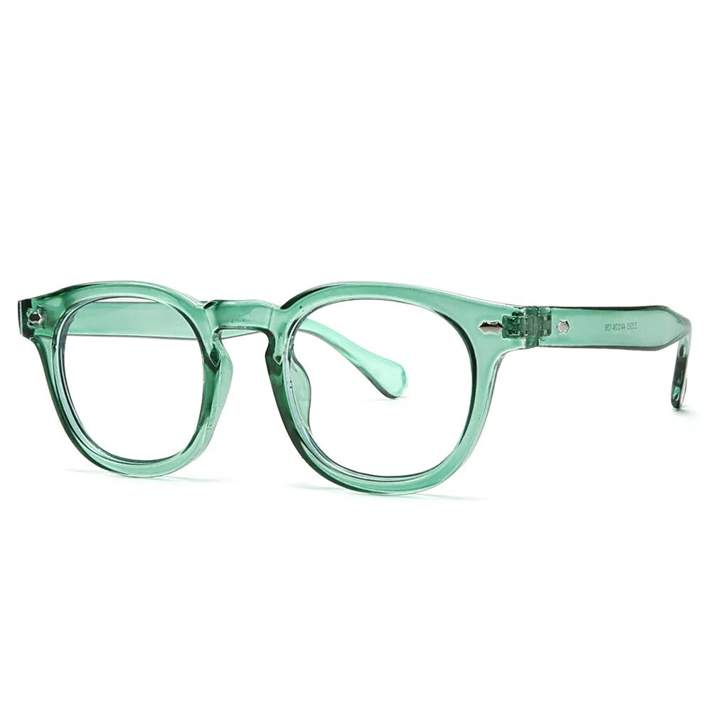Round rim retro sunglasses with plastic frame and tinted UV400 lens, shown in bright black colour.
