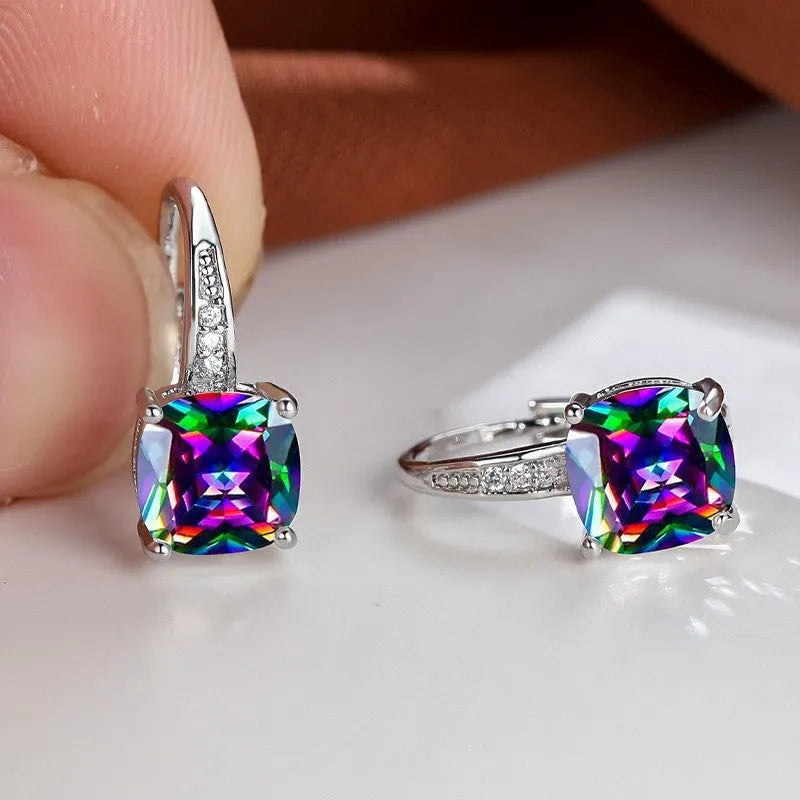 Square zircon geometric ear hooks Korean style electroplated copper jewellery golden platinum rose gold colours