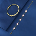 Five petal flower lace bracelet two-piece set in copper with electroplated finish, white colour variant TZ-809