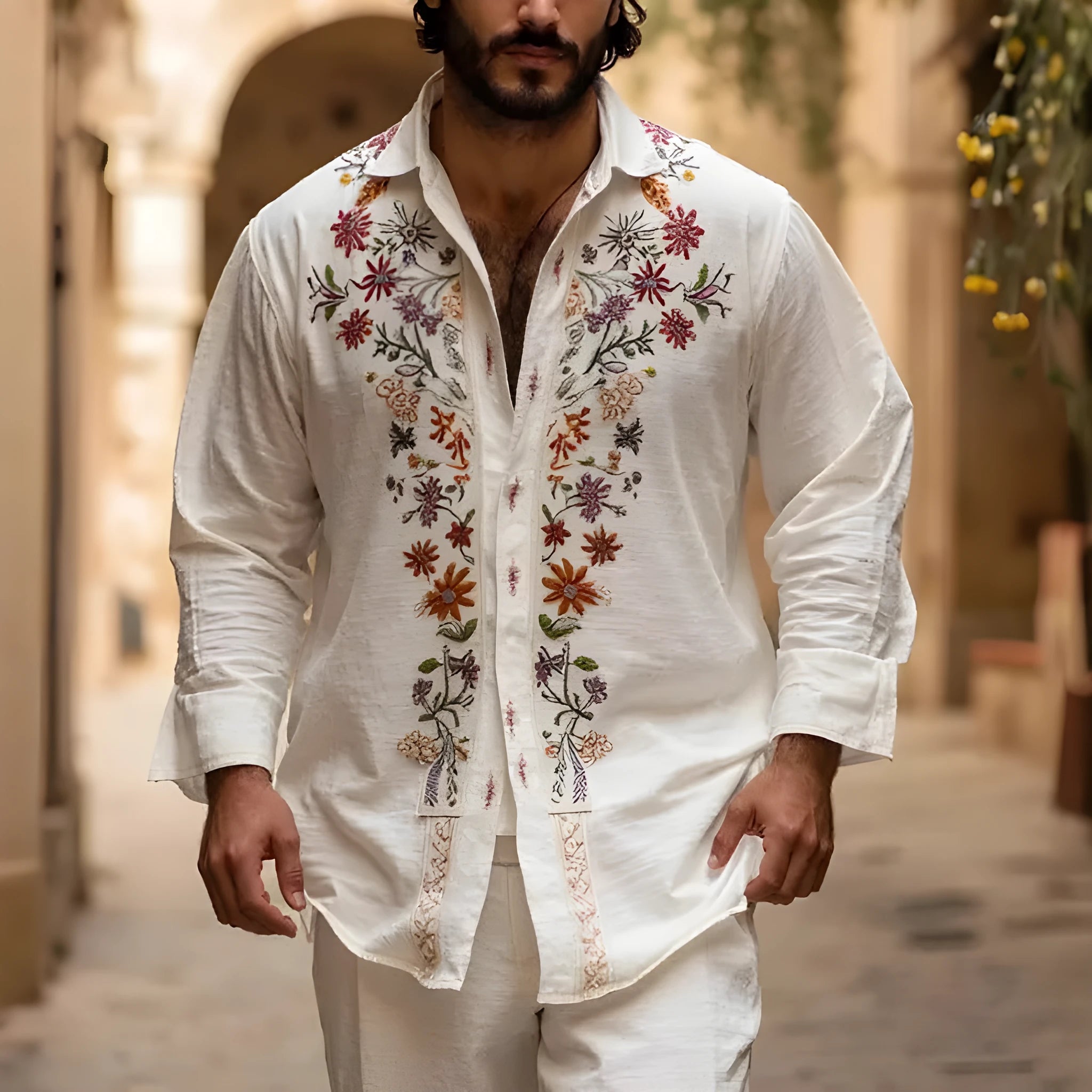Men's retro style bamboo linen blend cardigan in colour CXCS55281650 with long sleeves