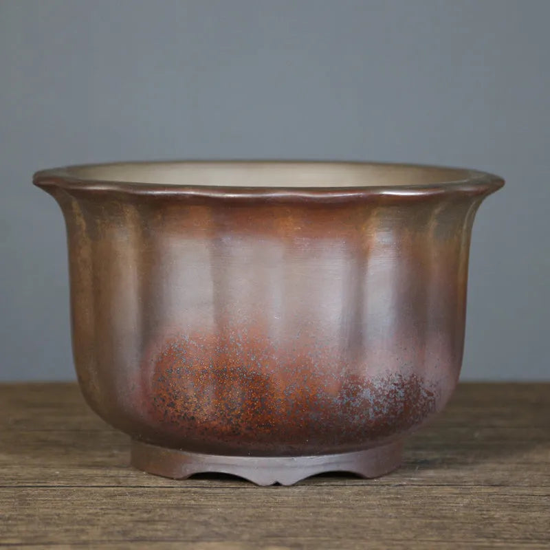 Purple sand ceramic antique carved flower pot in large size with s1696 firewood colour finish