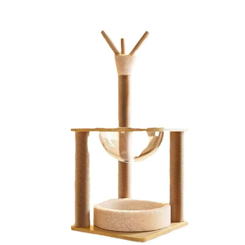 Wooden cat climbing frame with integrated space capsule in luxury colour finish