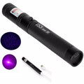 USB rechargeable laser torch in black anodised aluminium, showing touch switch and focusing ring