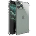 Clear transparent TPU shockproof case for iPhone on a table.