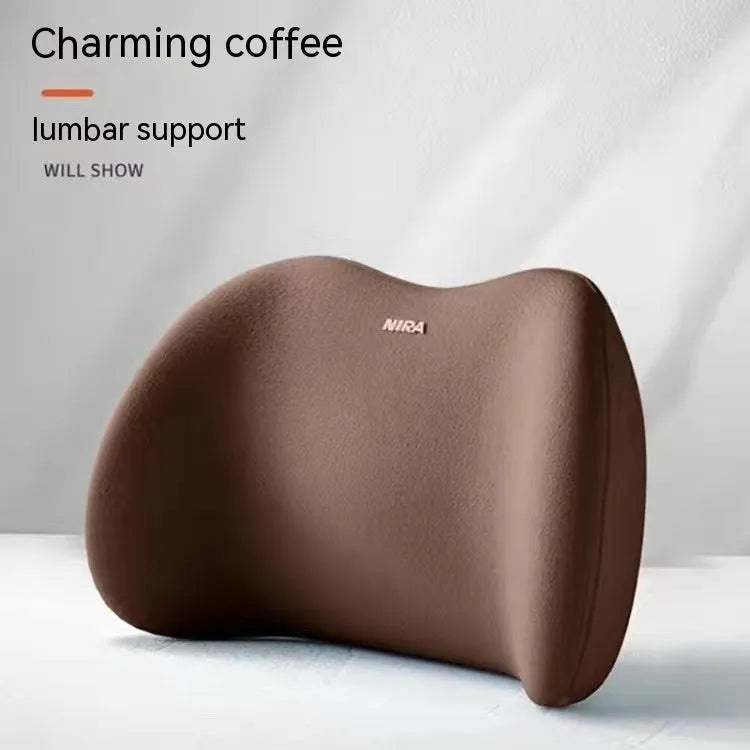 Black memory foam car headrest pillow and matching lumbar support pillow with a milk silk cover.
