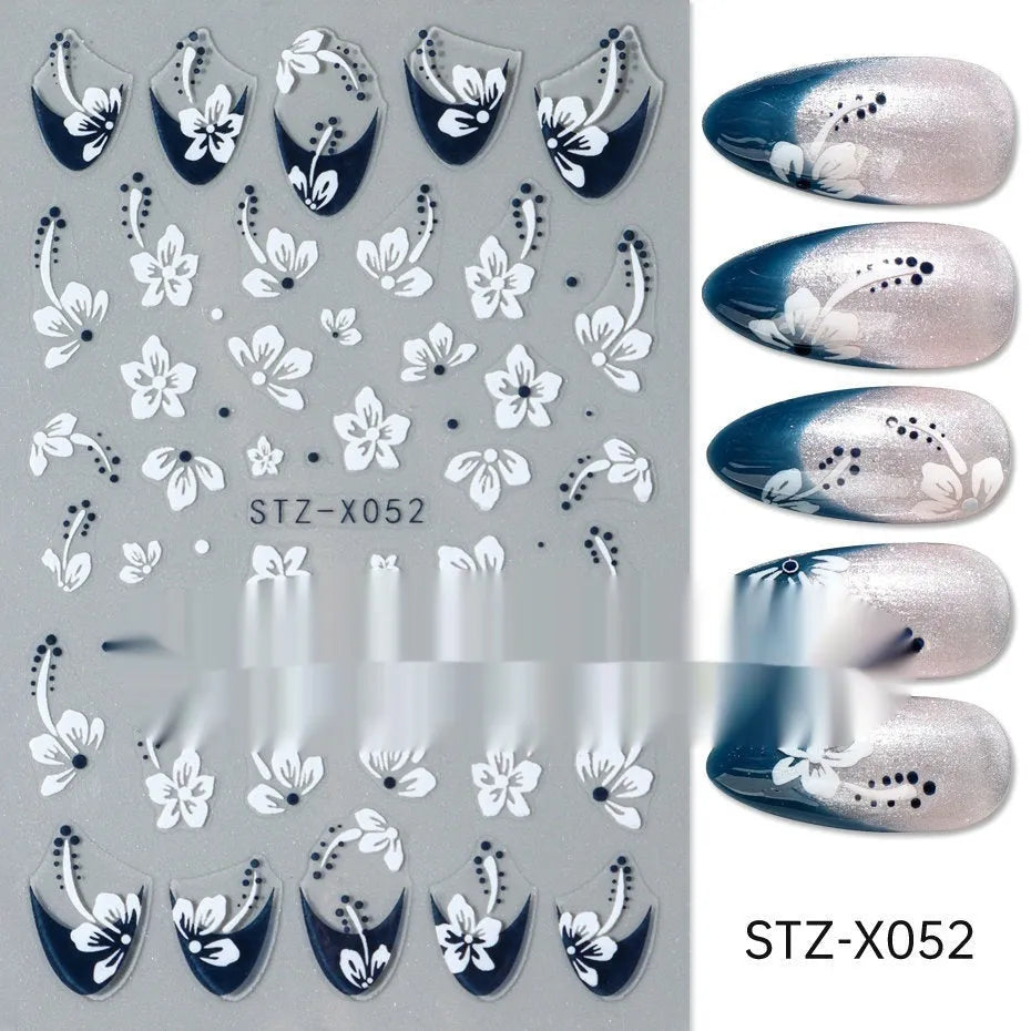 Black and silver striped cartoon pattern nail stickers with plastic application tool