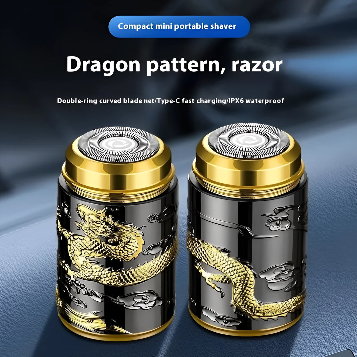 Rechargeable electric shaver with three-dimensional relief dragon pattern in Baijinlong Series colour