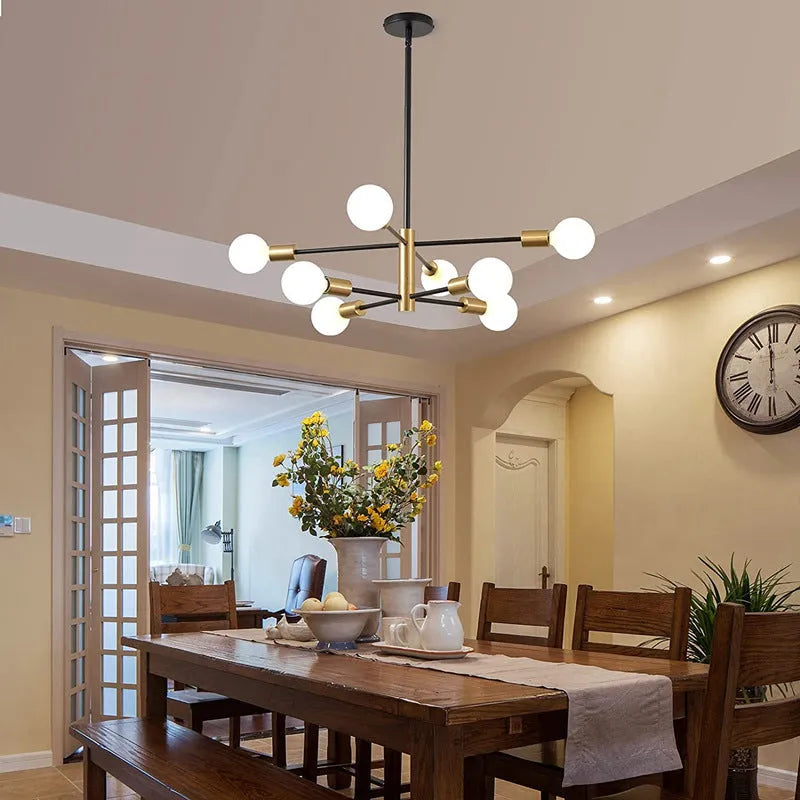 Nordic chandelier ceiling light, 65cm, 220V, available in 6, 8 or 10 heads with fully golden finish option