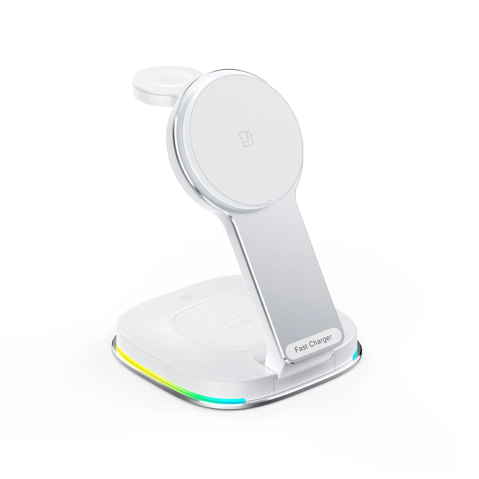 15W three-in-one wireless charger stand for phone, earbuds and watch in black aluminium finish