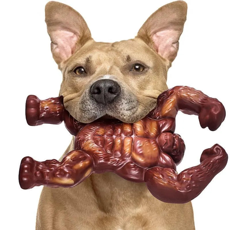Scarlet-coloured nylon dog chew toy with beef flavour for gnawing.