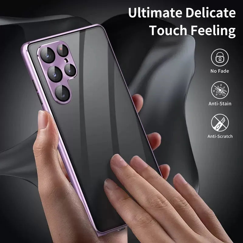 Black Magnetic King aluminium phone case with a reflective mirror centre for Samsung Galaxy S24 Ultra.