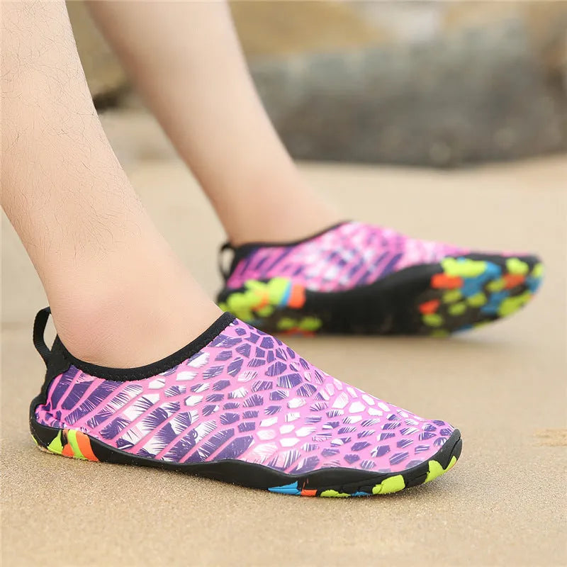 Lycra beach wading shoes in multiple colours with EVA midsoles for swimming.