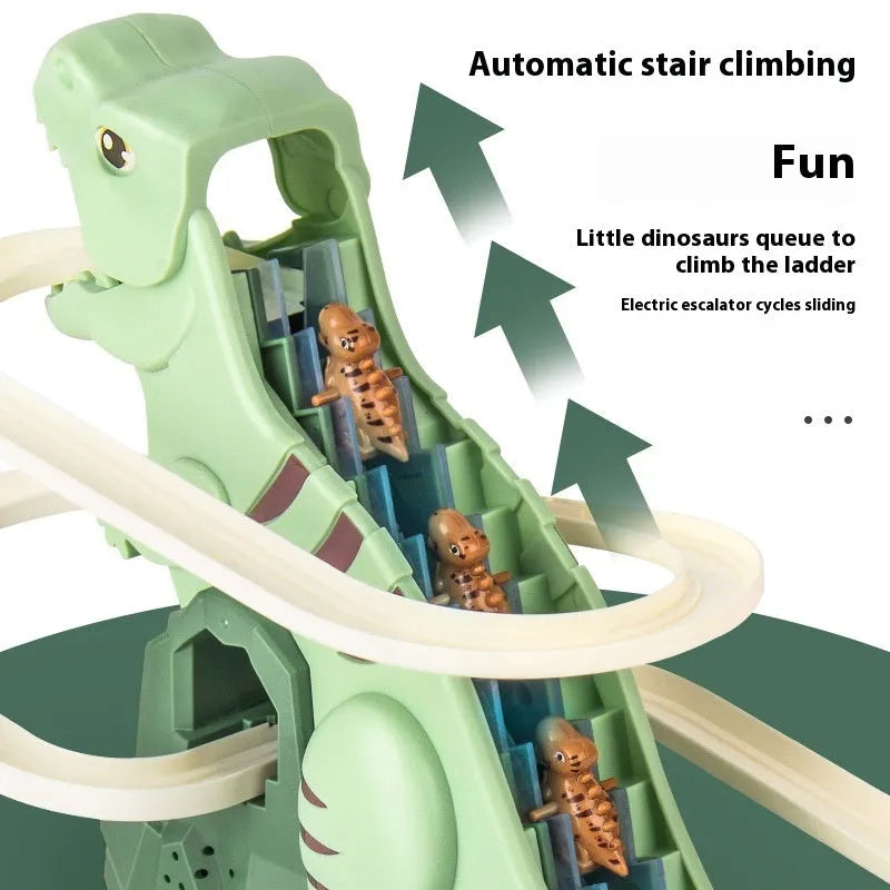Dinosaur assembled electric slide track toy car with plastic track and moving dinosaur figures for kids