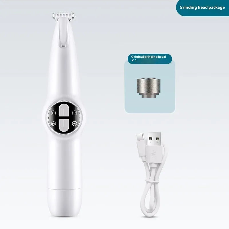 White two-in-one rechargeable pet foot and nail trimmer with Type-C cable, maintenance oil, cleaning brush and grinding head