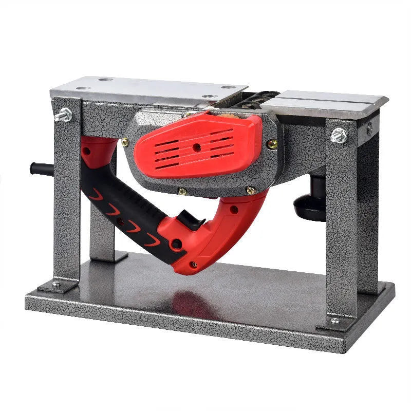 Red aluminium-shell electric wood planer with 82mm planing width and 1400W motor for carpentry tasks.