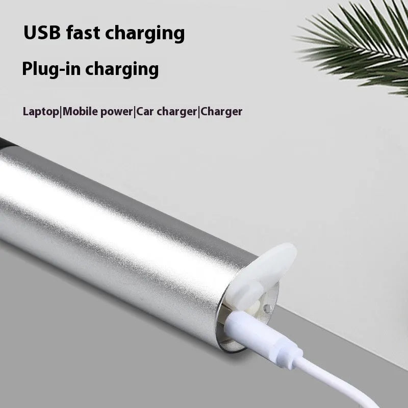 Black and silver aluminium red light therapy mosquito repellent lamp with charging cable