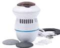Beige electric foot file grinder with vacuum system and USB charging cable