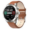 Black smart watch with colour display on a silicone strap, showing fitness stats and call interface.