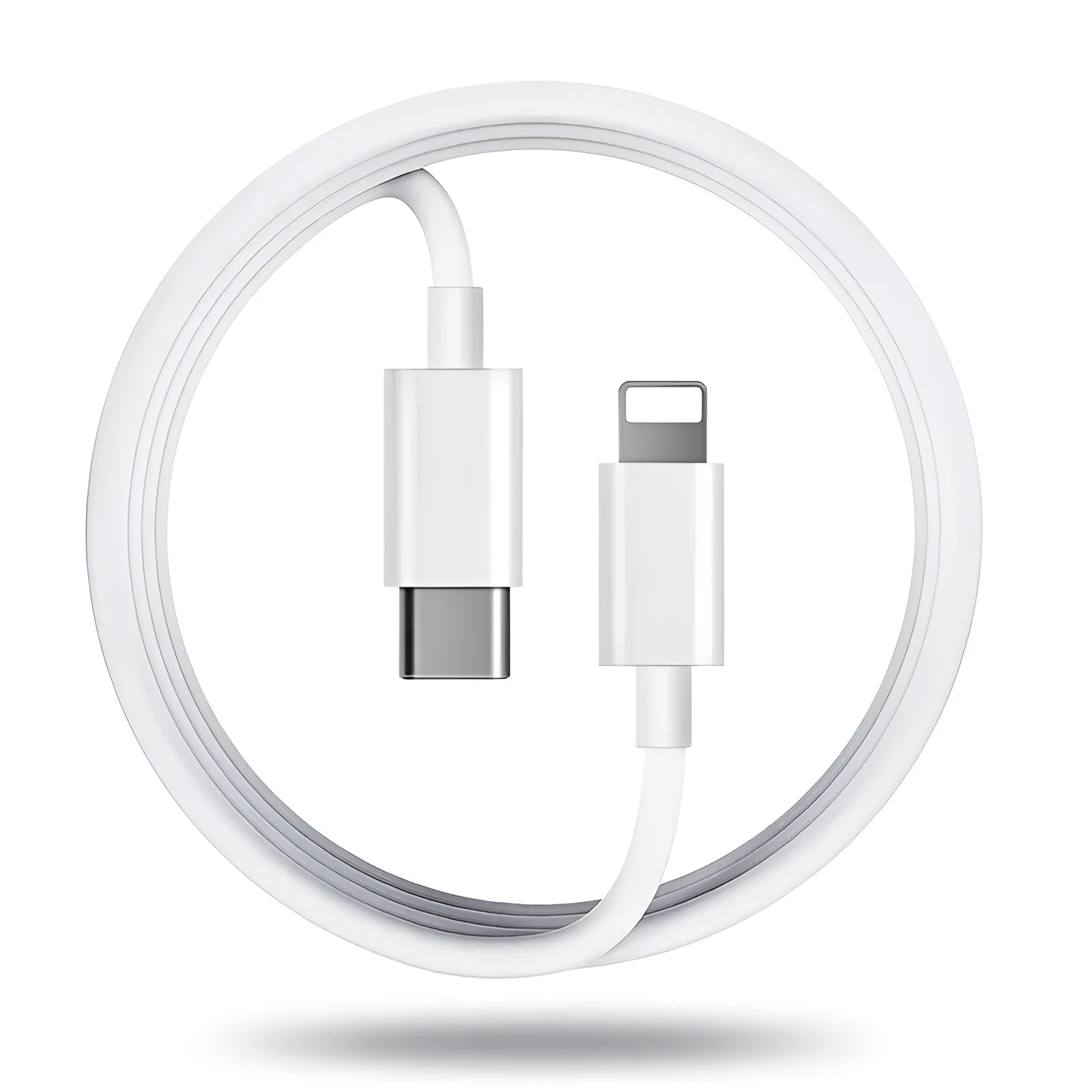 Grey Apple Lightning charging cable with 20W fast charge, shown in different lengths.