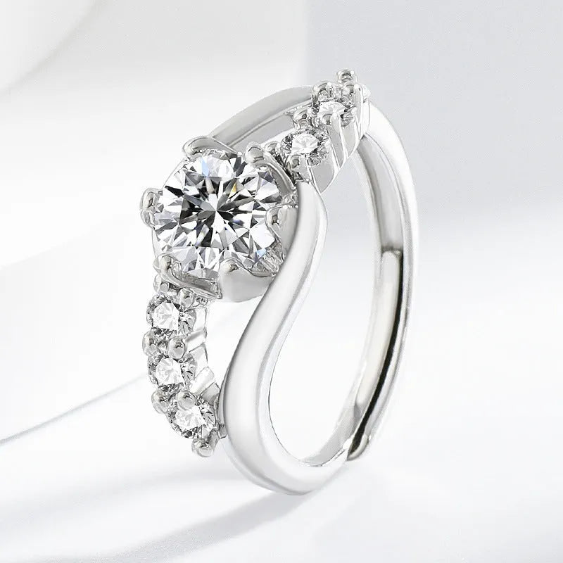 White gold colour crown couple finger ring in copper with round line pattern for women's simple style