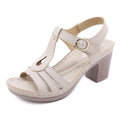 Women's patent leather thick high heel sandals with metal buckle stitching