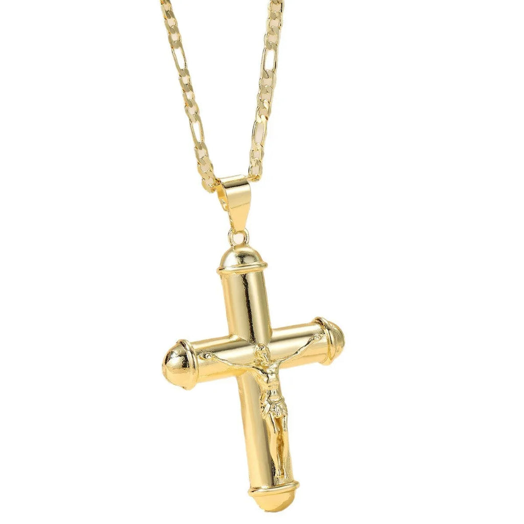 14k gold-plated copper cross necklace, unisex long chain, 51-60cm perimeter, style XL120-XL122