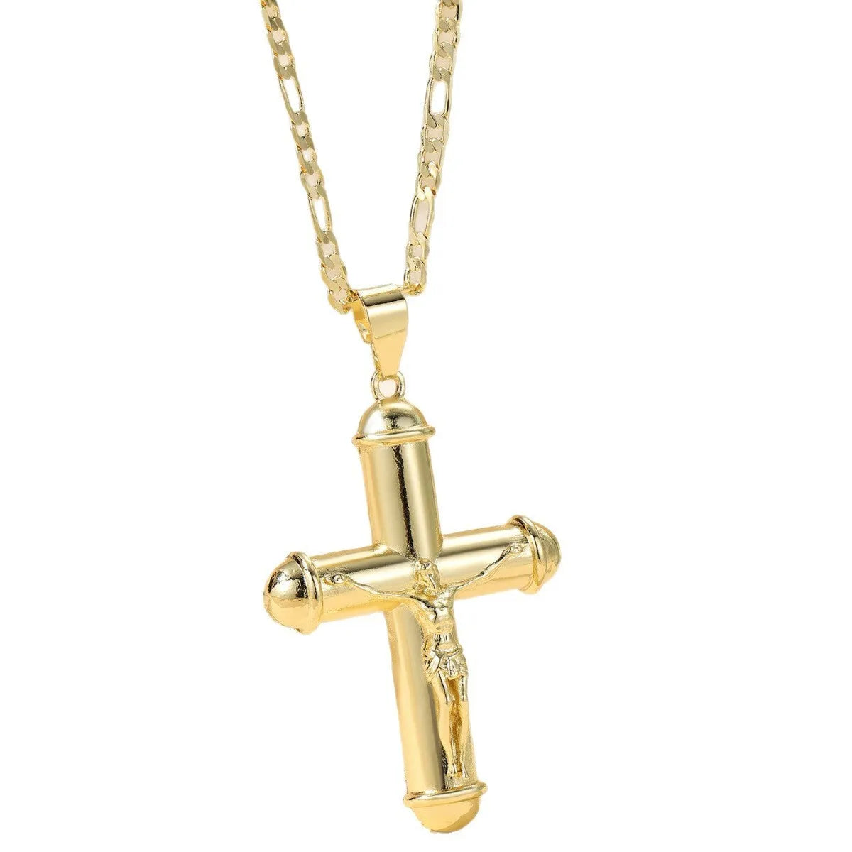 14k gold-plated copper cross necklace, unisex long chain, 51-60cm perimeter, style XL120-XL122
