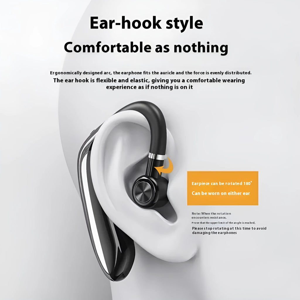 Wireless Bluetooth headset clip-on in piano black with plastic build and long battery life