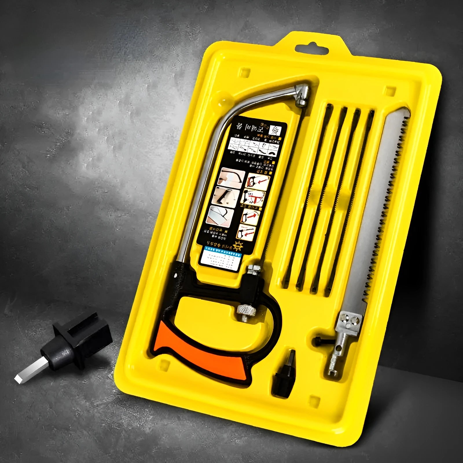 Seven-in-one alloy steel hand saw set with compact storage, blades for wood plastic and metal cutting