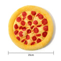 Yellow pizza-themed teddy dog chew toy with squeaker for interactive play and dental health