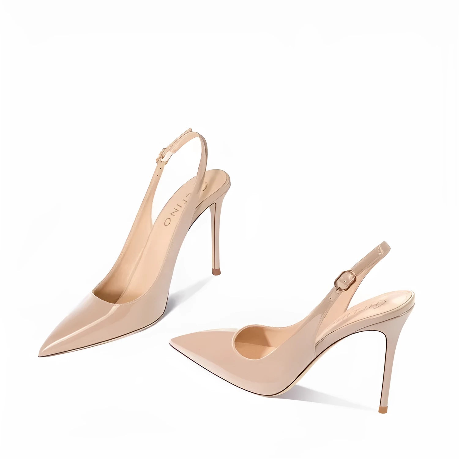 Women's nude soft leather ankle-strap high heels with hollow heel design and button closure