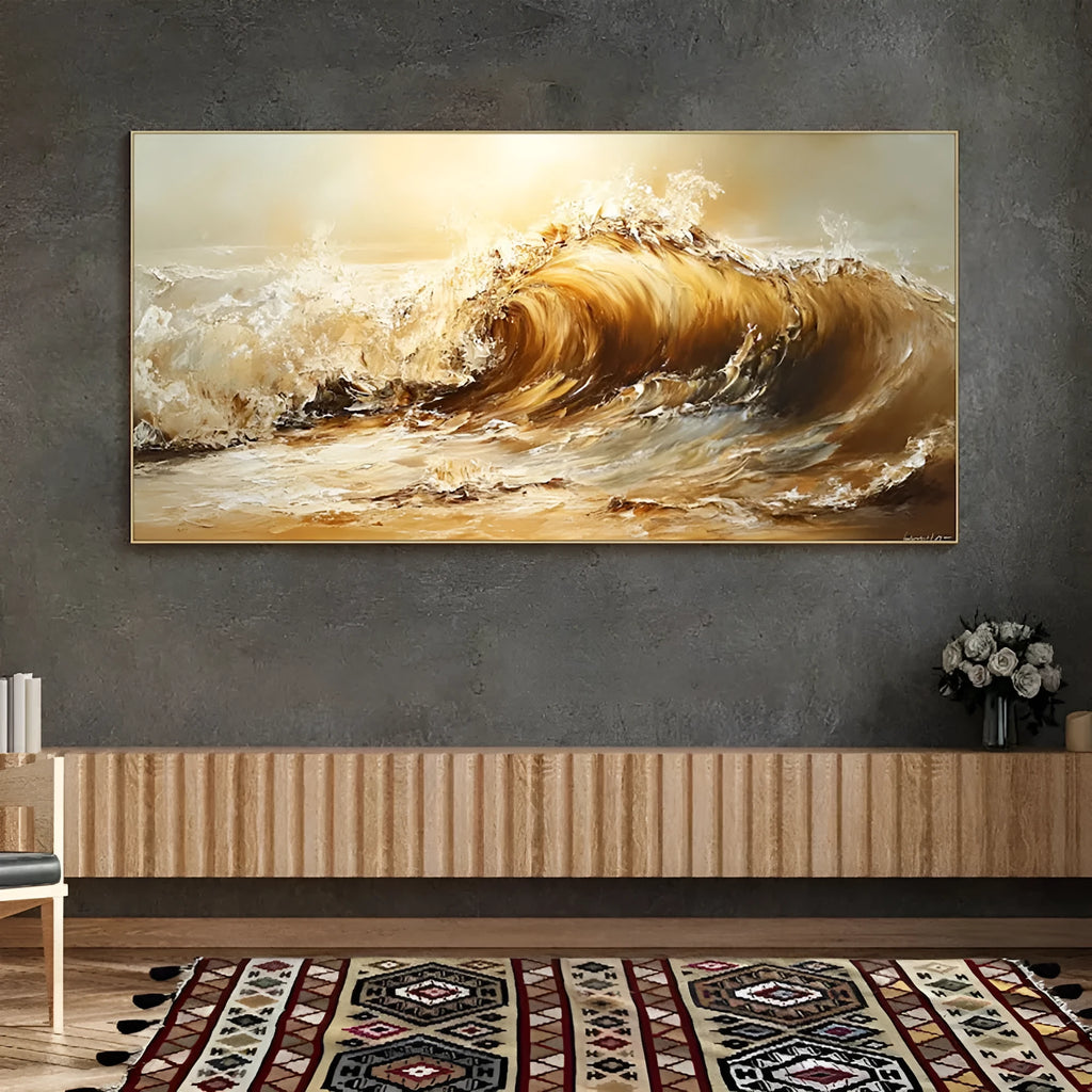 Handmade abstract yellow waves landscape oil painting on unstretched canvas, frameless, multiple sizes available