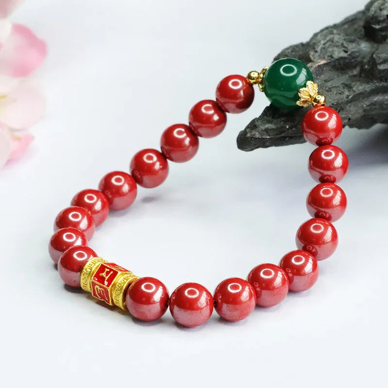 Emperor Sandstone six words motto cinnabar bracelet with electroplated finish and 8mm diameter