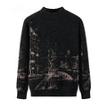 Autumn winter thick mink velvet round neck long sleeve pullover sweater in gray with slim fit and printed details for women