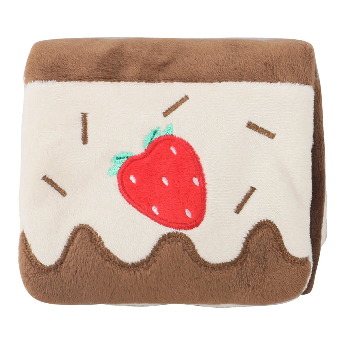 Plush dog snuffle mat with hide-food pockets, sound feature, and slow feeder design in brown, pink, or white.