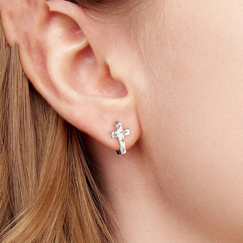 Original S925 sterling silver star cross ear clip for women, European American style, BSE1250 colour, one pair