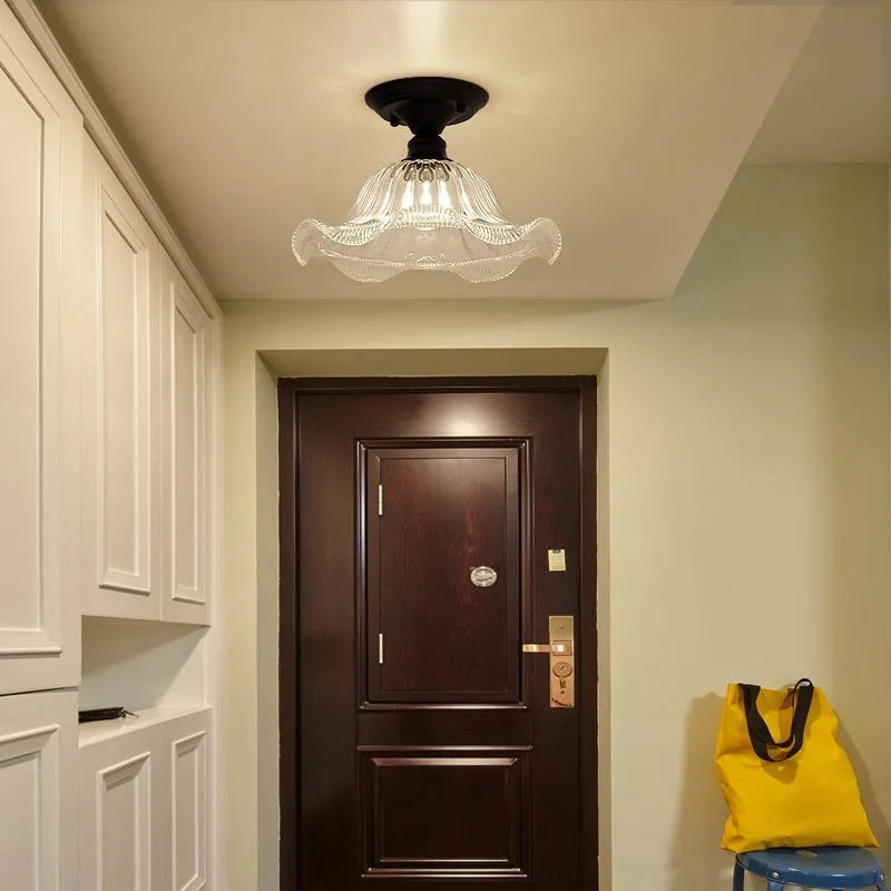 American retro-style single-head wall or ceiling lamp with clear glass cover for hallway lighting
