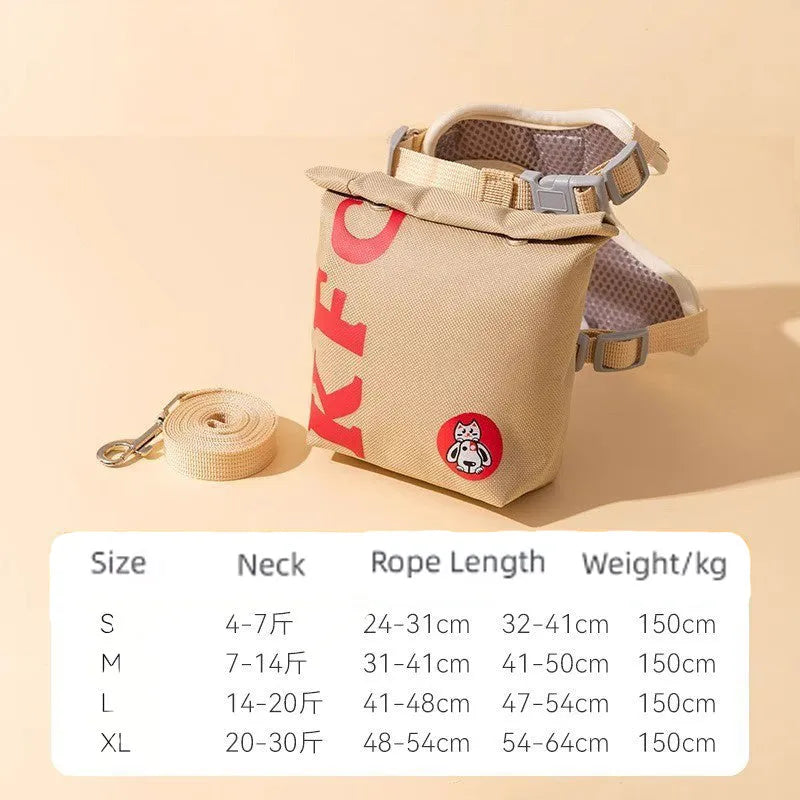 Cartoon hamburger chips design adjustable vest leash for pets with backpack and escape-proof feature
