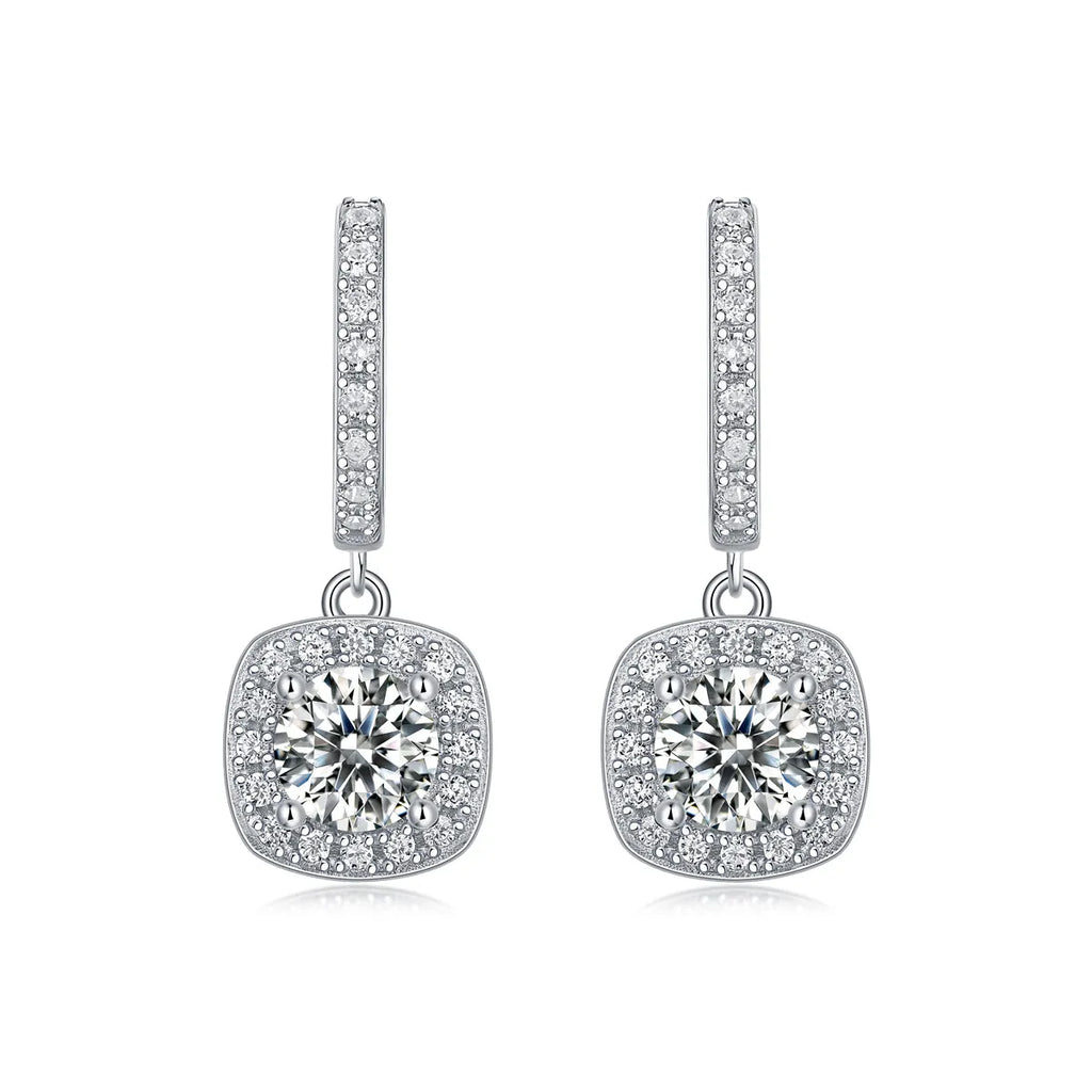Pair of 0.5-carat total moissanite stud earrings in S925 silver with platinum plating, shown with gift box and GRA certificate