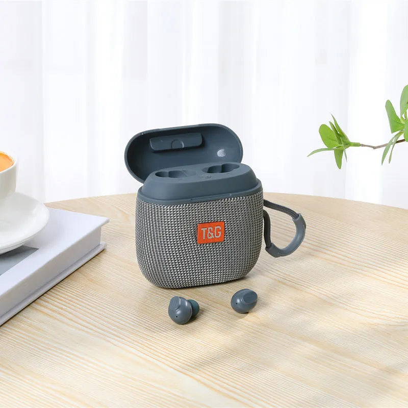 Portable dual stereo Bluetooth earphone speaker two-in-one with 52mm driver, USB charging, and five colour options