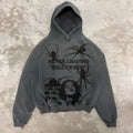Spider retro loose print hoodie for men and women in dark gray, pullover style with long sleeves