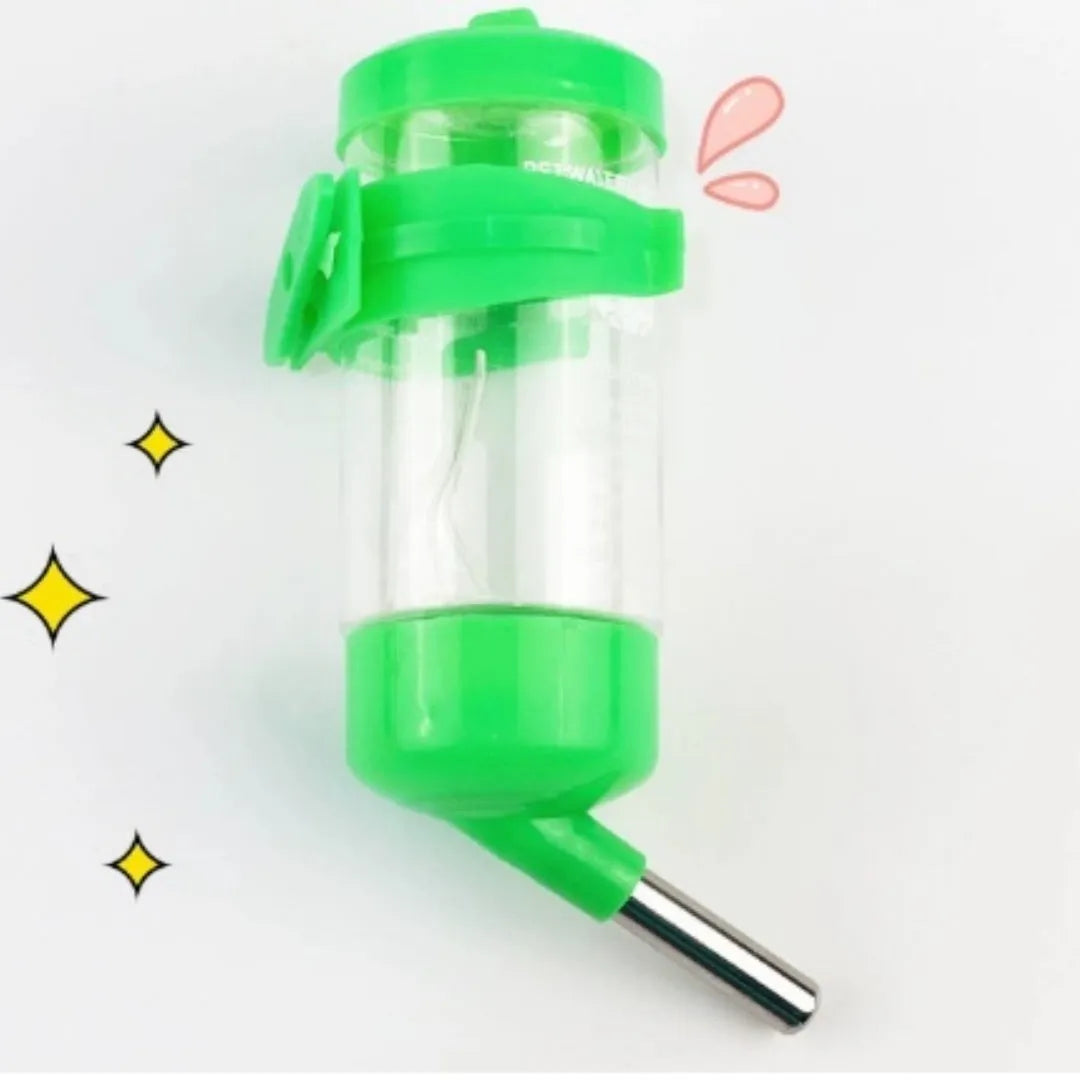 Green plastic ball kettle water feeder for small pets with a leak-proof drinking tube.