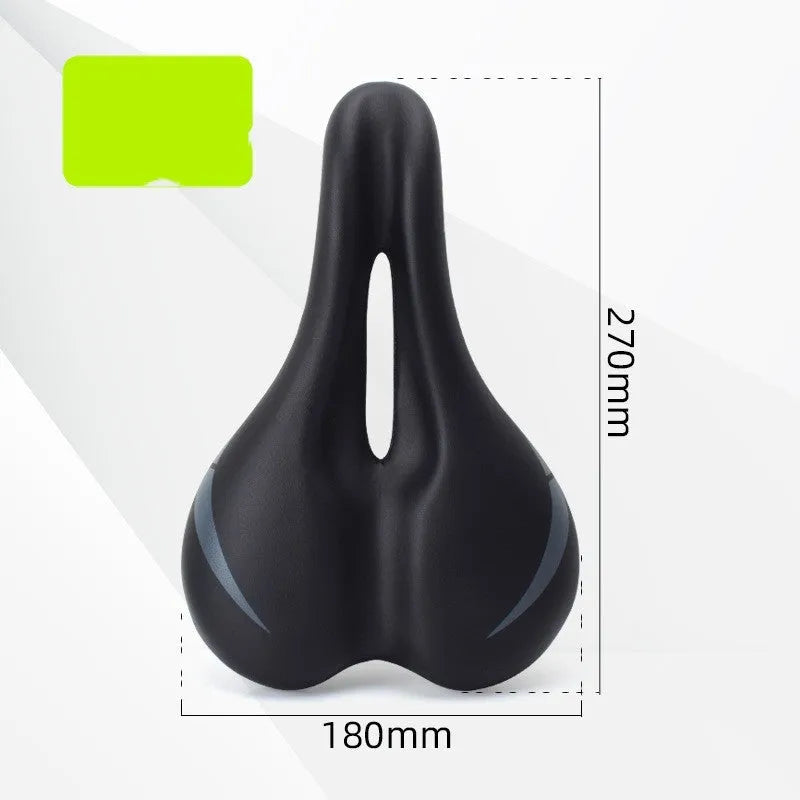Bike saddle cushion with hollow pattern in PU leather, shown attached to a bicycle seat post.