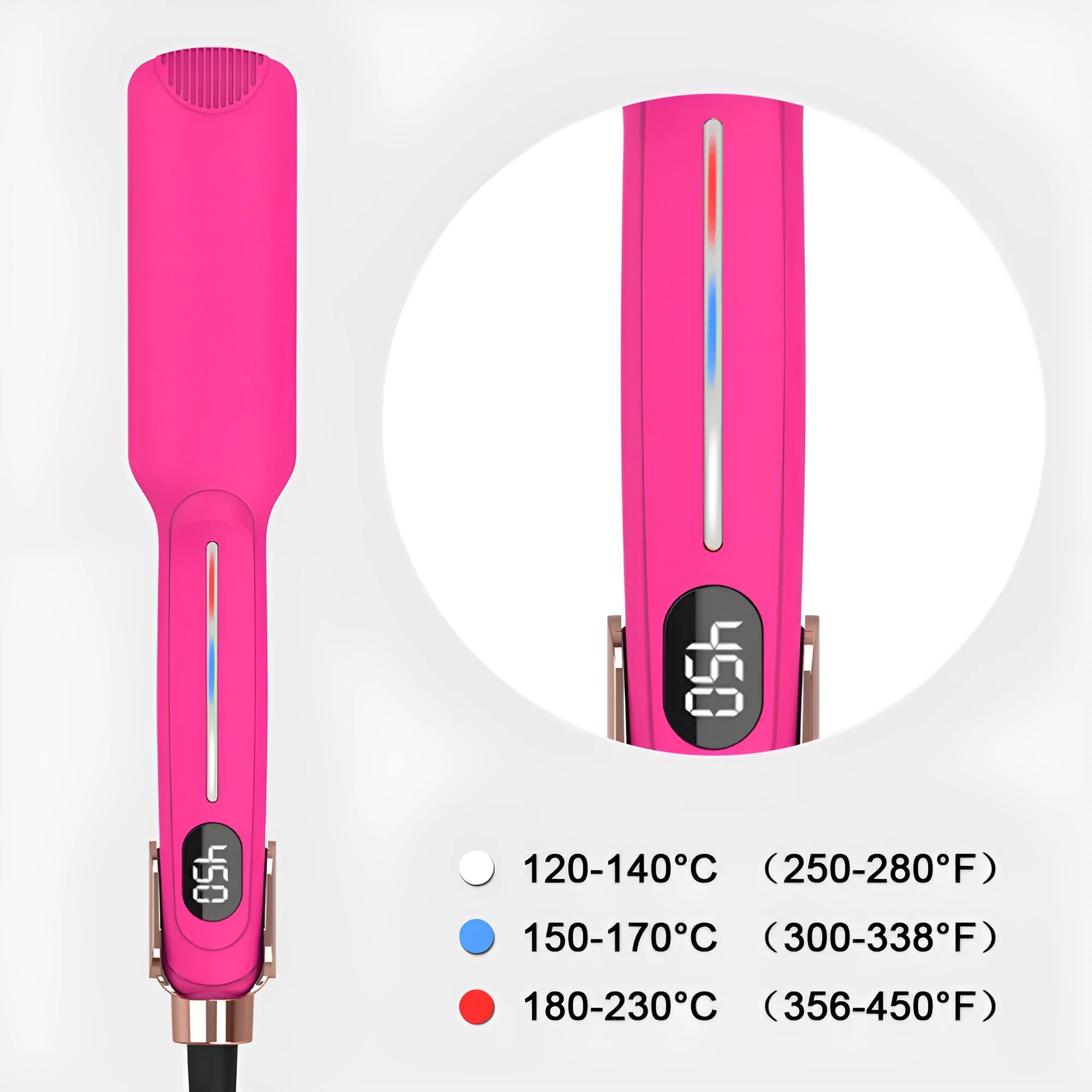 High temperature infrared hair straightener in Rose Red with negative ions, 65W, 110-220V wired
