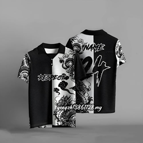 Black loose-fit short sleeve t-shirt with 3D digital printing design