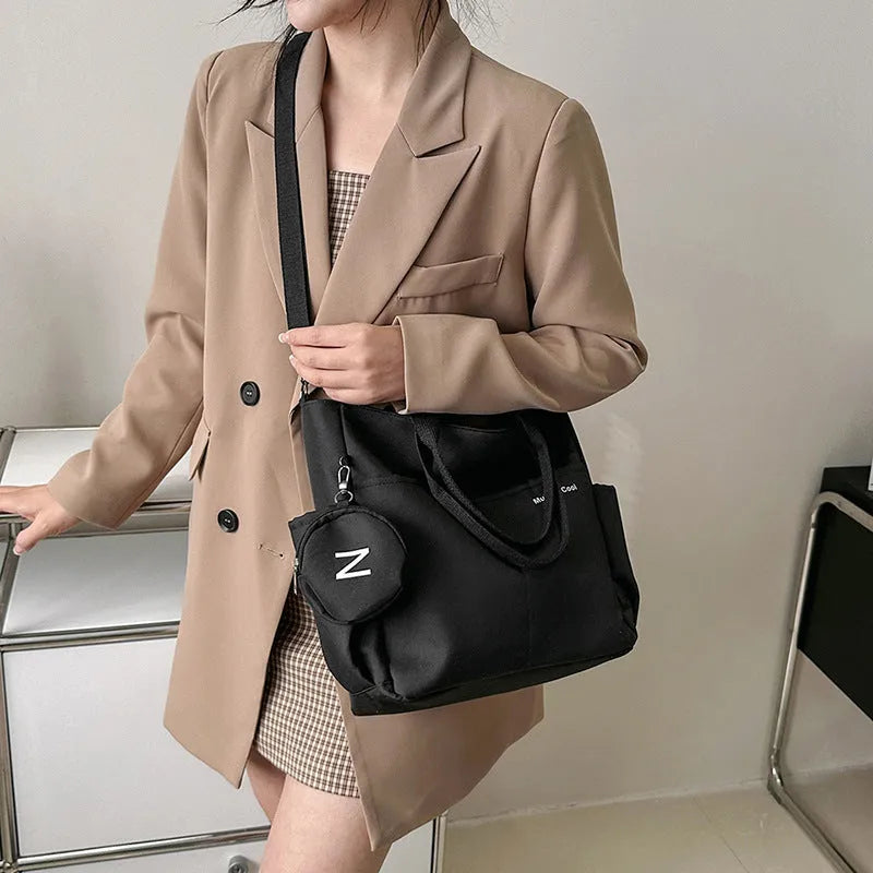 Canvas women's shoulder crossbody tote bag with Oxford cloth lining and waterproof zipper in khaki