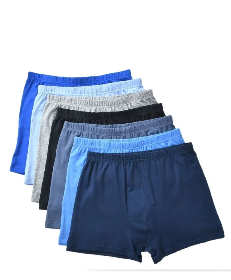 Men's cotton mid waist boxer shorts, solid colour, plain weave, breathable antibacterial fabric, sizes L to 6XL