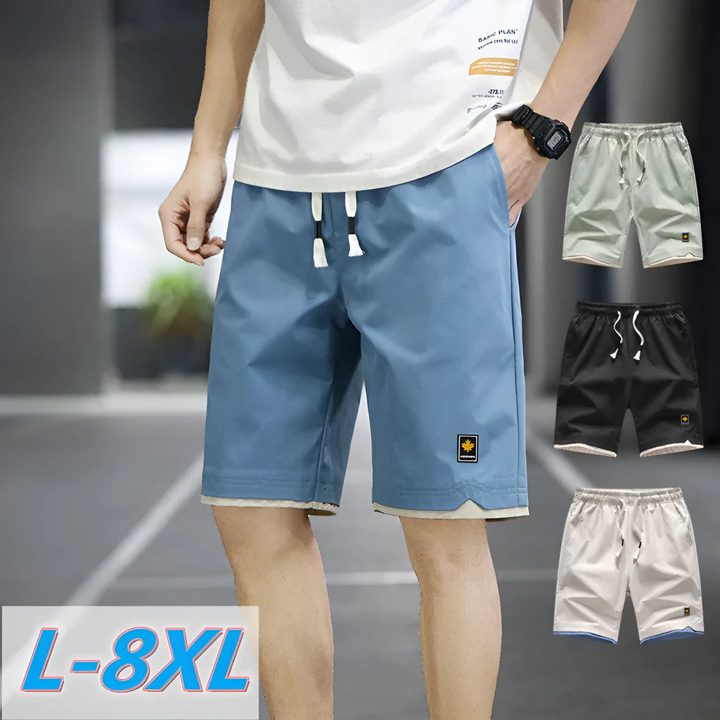 Man and woman modelling loose-fit casual beach shorts in South Korea style, available in multiple colours.