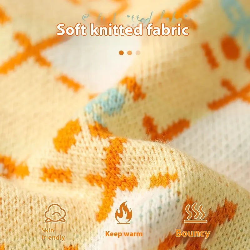 Orange cherry pattern cat sweater for autumn and winter wear, shown in pet clothing context.
